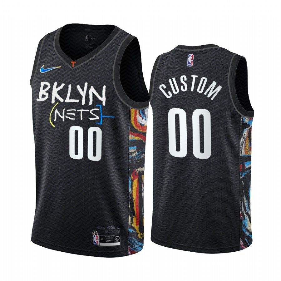 Men Brooklyn Nets 00 custom black city edition honor basquiat 2020 nba jersey
